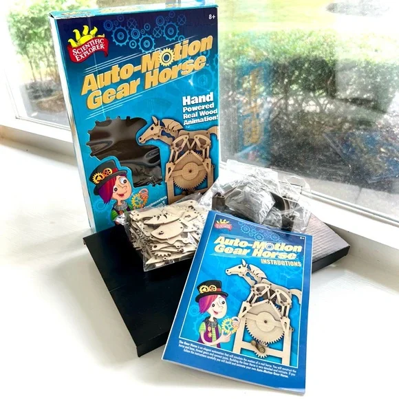 NEW Auto Motion Gear Horse Kit Kids Wood Toy Build Yourself Scientific Exploror - Picture 2 of 14